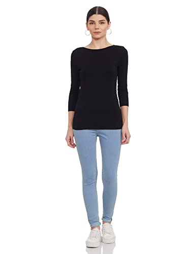 Image of Marks & Spencer Womens Solid Cotton Blend Boat Neck Slim Fit T-Shirt