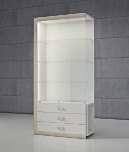ITALFROM Vitrine aus gehärtetem Kristall mit Schubladen 100 x 40 x 210 cm QF/CC