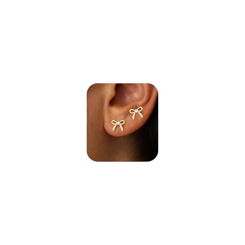 Gold Bow Stud Earrings Gift for Girls Women Teen Girl Gifts Trendy Stuff Sterling Silver Post Hypoallergenic Earrings Jewelry for Women Girls