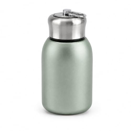 Image of Mini Stainless Steel Vacuum Insulated Water Bottle, 280ml, Black, Leakproof, Hot and Cold, with Keyring Cap (Green)