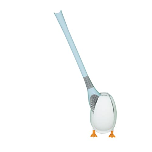 GALPADA Escobilla WC con Diseño Pato Azul Mango y Cerdas Suaves Cepillo de Baño Compacto para Limpieza sin Ángulos Accesorio Higiénico para Baños Pequeños con Soporte para Colgar y Secado