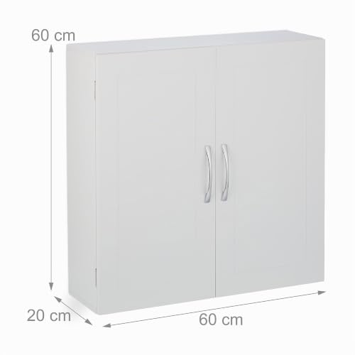 Miniatura 4 de Relaxdays Armario Baño Colgante, 2 Puertas, 3 Estantes Ajustables, 60 X 60 X 20 Cm, Mueble Aseo Para Pared, Blanco