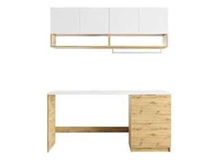 Vente-unique - Meubles de buanderie pour Machine à Laver avec Plan de Travail - L182 cm - Blanc et Naturel Clair - NATAJI