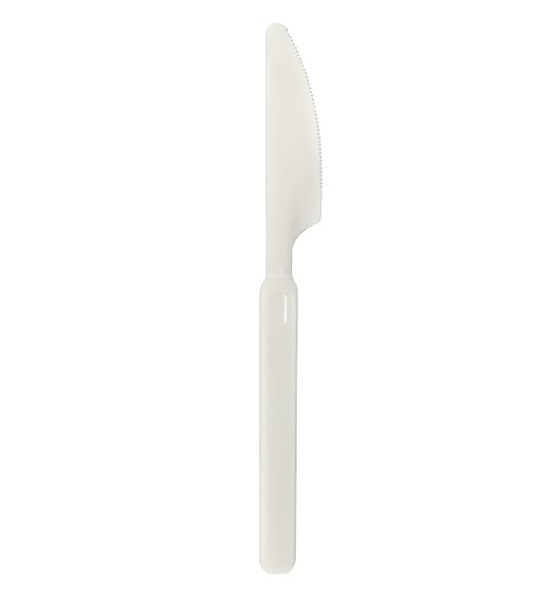 50 Cuchillos Reutilizables Durables PP Crema 18,9cm, Cubiertos de Plástico, Cuchillo de Plástico, Apto Lavavajillas, Eventos y Hogares