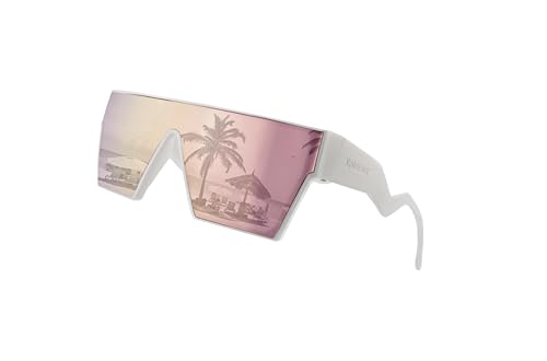 Polarized & Mirrored White & Pink Square Sunglasses – TR90 Lightweight, 100% UV Protection, Flex Hinges, White Frame, Blush Lenses – Designed in Canada, White and Pink