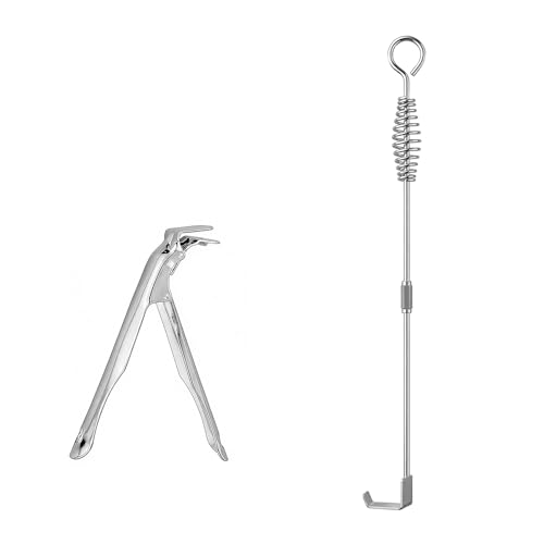 BEZANO Stainless Steel Grill Grate Lifter Gripper and Ash Tool Grill Accessories Works for Big Green Egg Primo Grill Dome Kamado Joe Charcoal Grill Smoker (GG+at)