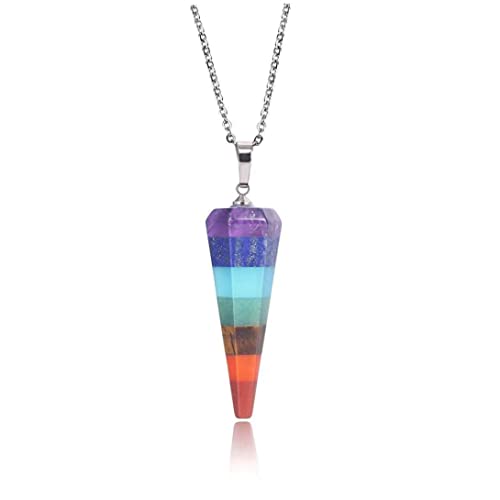 Collar con colgante de piedra de 7 chakras, colgante de piedras preciosas de energía con punto de péndulo para mujeres y hombres