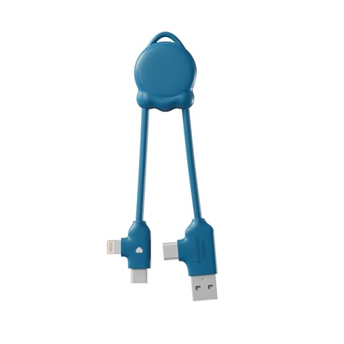 Xoopar Cavo Multi USB 4 in 1 - Caricatore Universale con Connettori Lightning, USB-C e Micro - Ideale per Caricare Smartphone, Auricolari, Tablet OctoMini Blu