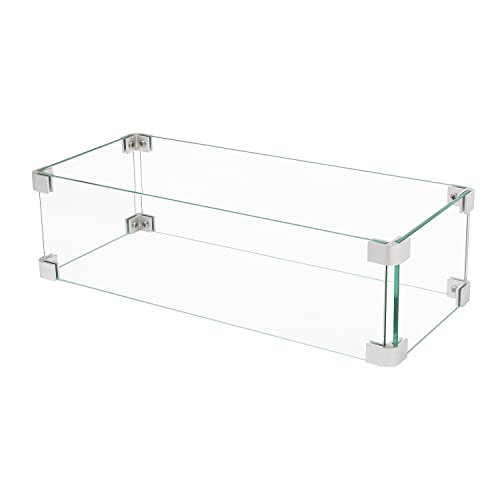 SUNBURY Glass Wind Guard Fence, 32.5 x 10.5 x 5.5 Inch Rectangle Fire Table Accessory Shield