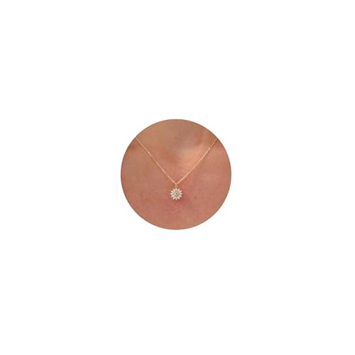 VRIUA Sun Necklace for Women 14k Gold Plated Sunflower Pendant Necklace Simple Cubic Zirconia Dainty Gold Sunflower Necklace Minimalist Jewelry