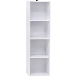 Estanteria Estrecha Blanca Ikea WOLTU Estantería Libros con 4 Cubos Compartimentos, Estanteria Columna Alta, Estantes de Piso para Exposición, Libreria Blanca para Oficina, Habitacion y Estudio Juvenil, 30x24x106cm SK003ws4
