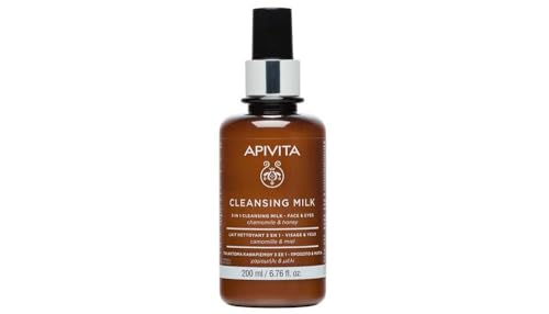 Apivita Leche Limpiadora 3 en 1 Rostro & Ojos 200 ml – Limpiador Facial & Desmaquillante – Limpiador Natural con Miel y Manzanilla – Limpia suavemente, elimina el maquillaje e impurezas, hidrata.