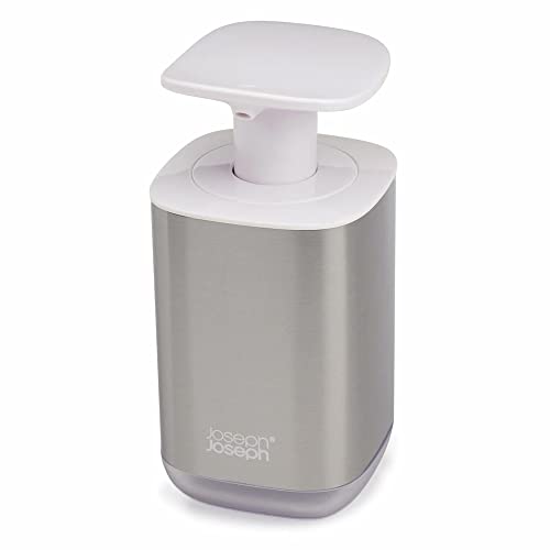 Joseph Joseph Presto Hygienic Bathroom Soap pump dispenser, refillable – White/ Stainless Steel, 36
