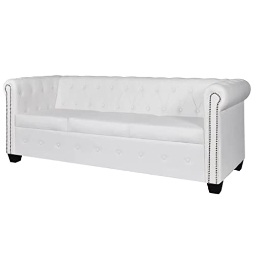 vidaXL Canap� Chesterfield � 3 places cuir synth�tique blanc