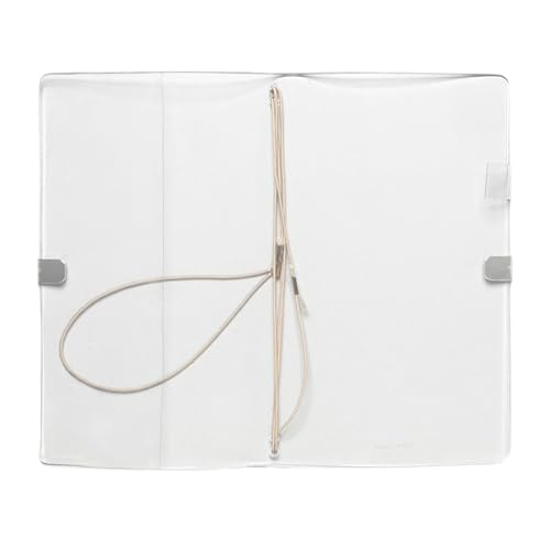 Cloth & Paper Clear Vinyl Travel Notebook Cover | A5 Slim Size 5 1/8 x 8 3/4 | Transparent Planner Cover with Elastic Binding for 4 Refills | Clear Notebook Cover for Planners Beige Bungee Closure