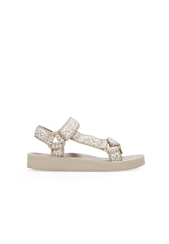 BOSANOVA Sandalias Deportivas confeccionadas en Material Textil con Detalle de Estampado en Animal Print y Plataforma de Goma eva. Cierre fácil. Calzado para Mujer Beige 38
