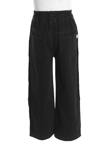 Girls Button Jeans Pants Elastic Waist Straight Leg Denim Pants Loose Trousers with Pockets4