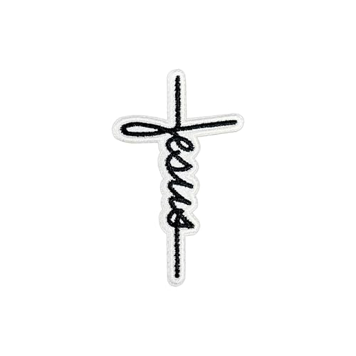 MOKOBOIZ Jesus Cross 3 Inches Iron On/Sew On Embroidered Applique Patches, Jesus Embroidery Patches, DIY Accessories for Backpacks, Dog Harnesses, Army Vests, Bags, Hats, Clothes, Gift for Christians
