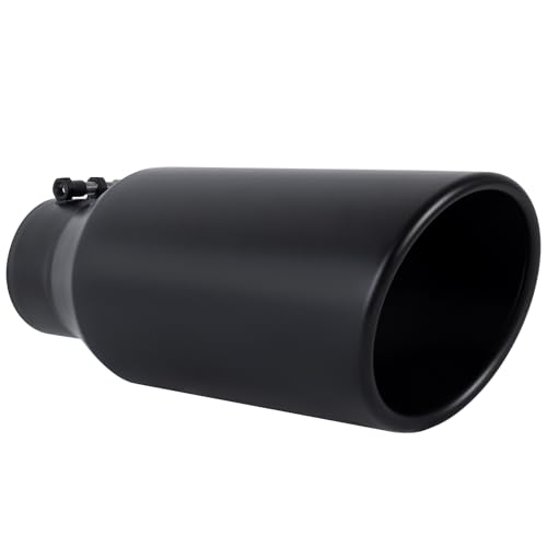 EVERESTWAY Stainless Steel 4 Inch Inlet Diesel Exhaust Tip Tailpipe, 6\" Outlet 15\" Long Rolled End Angle Cut Bolt On Exhaust Tail Pipe 4\"x6\"x15\" Black Powder Coated Universal Car
