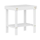 Glavbiku Bamboo Shower Chair, Shower Foot Rest for Adults & Kids, Non-Slip Bath Stool with Storage Shelf, Safe & Stable Wooden Bench for Spa, Bathroom, Bedside, Living Room - White