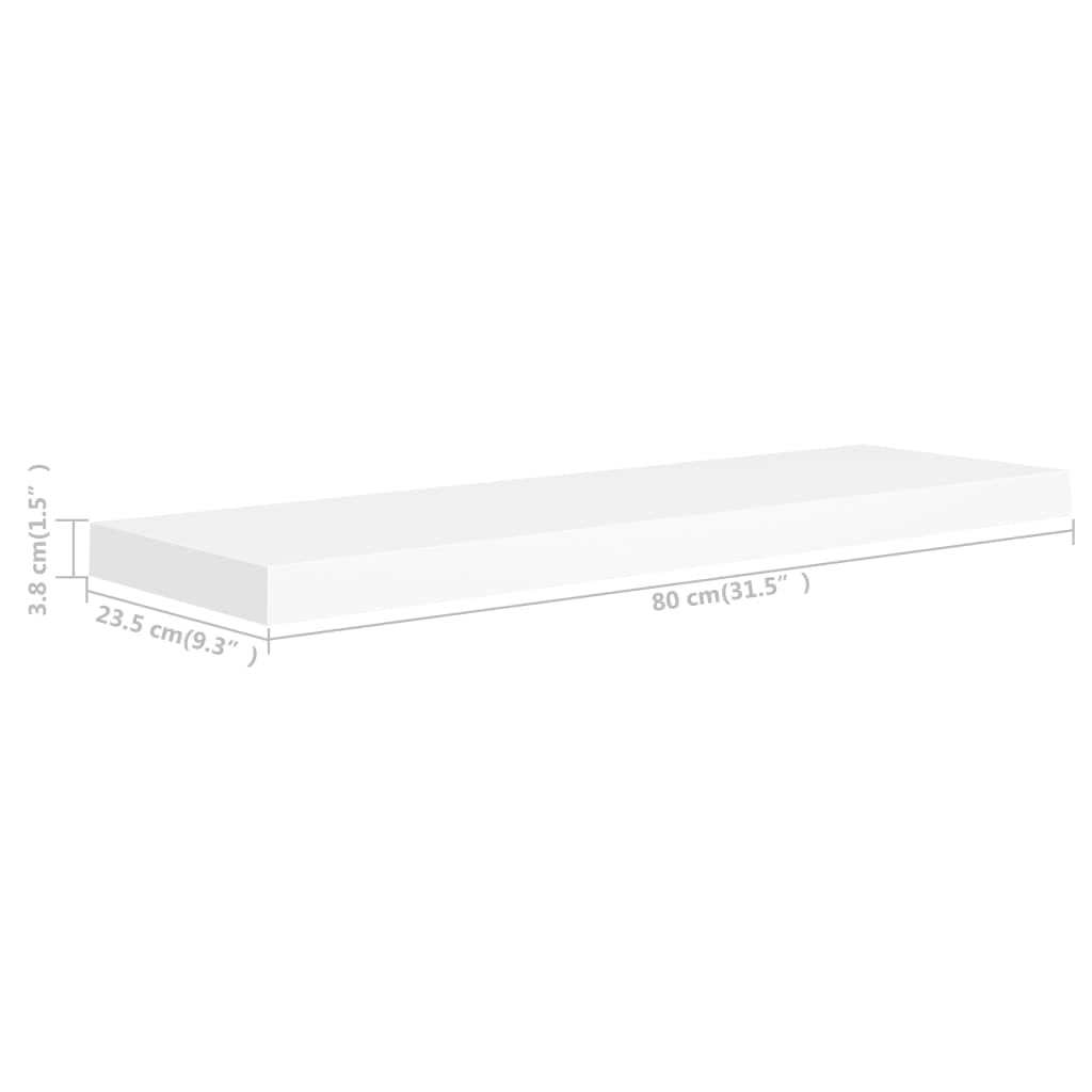 Juego de 2 estantes flotantes blancos, 80 x 23,5 x 3,8 cm, tablero de panal de MDF, soporte invisible, para sala de estar, dormitorio, oficina, decoración de pared versátil