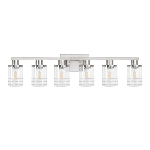 Image of YYT 6-Light Bathroom Vanity Light Brushed Nicekl 6 Light Vanity Lights for Bathroom Light Fixtures Brushed Nicekl with Clear Glass Shade E26 Scoket