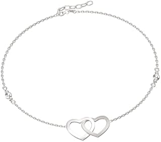 Aeon Jewellery Adjustable Silver Heart Anklet - Adjustable Rope Chain, 9"-10" | 925 Sterling Silver Ankle Bracelet | Perfect Jewellery Gifts for Women | Polishing Cloth & Gift Box Included