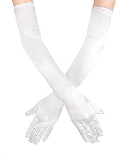 Latious Long Opera Party Gloves 20s Satin Glove Adult Size Elbow Length Gloves for Women Wedding Prom Party (Ivory)