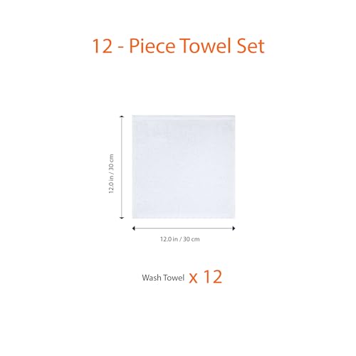 Amazon Basics Face Towel Set for bathroom, 100% Cotton Extra Absorbent Fast Drying Face Cloths 30 x 30 cm, White, 12-Pack