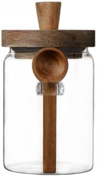 ANSQU Tarro de vidrio con tapa y cuchara de madera, recipientes de almacenamiento de alimentos de 20.3 onzas, recipiente de café molido para café, recipiente de vidrio para almacenamiento de alimentos