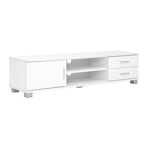 Artiss TV Unit Cabinet Entertainment Units, 120cm Length Stand Table Cabinets Storage Shelf Organiser Cupboard Home Living Room Bedroom Furniture, with 2 Drawer and Cable Management Holes White