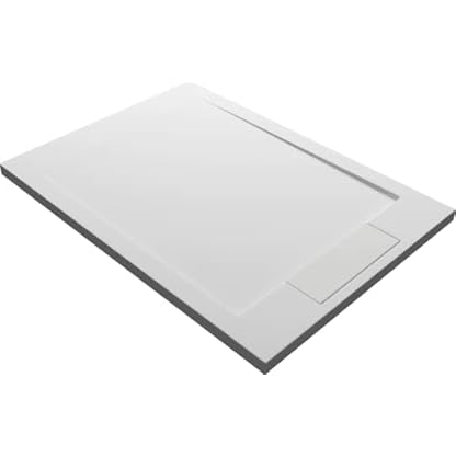 i-flair Duschwanne aus Mineralguss Hochwertige Superflache Anti-Rutsch Duschtasse 90x140x4 cm Quadratisch in der Farbe Weiß inkl. Ablaufgarnitur und Abdeckplatte – Bild 6