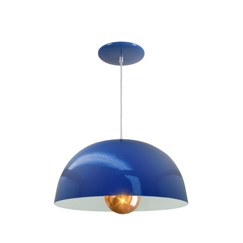 Luminária Lustre Pendente Meia Lua 24cm Com Interior Branco Fiação 110/220v (Azul)