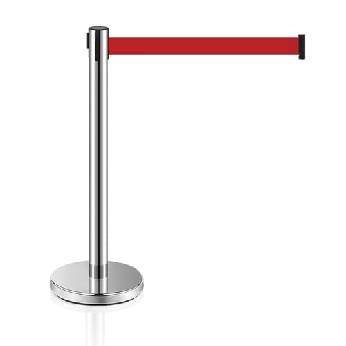 MICHELANGELO Pedestal Premium Organizador Separador de Fila Cromado com Fita Retrátil Vermelha 2 Met