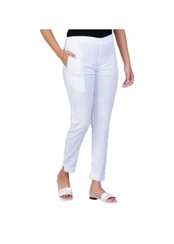 Image of Happy Bunny Cotton Blend Lycra Kurti Pants for Women, Soft 30% Stretch Full Length Trousers with Elastic Waist & Zip Pocket, Ideal for Office, Work, Casual, Home Wear Breathable Slim Fit