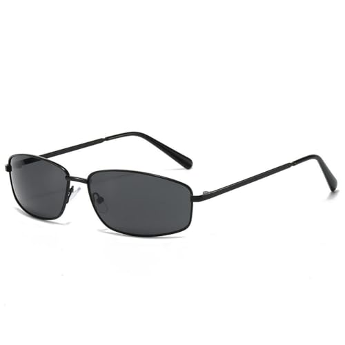 Image of Old Money UV400 Protected Rectangle Sunglasses for Men Stylish - Narrow Wrap Rectangular Metal Frame Retro Goggles with UV Protection for Driving Riding Beach - Branded Shades
