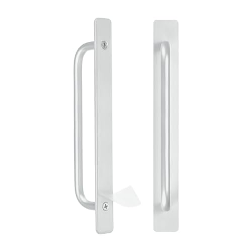 Image of M METERXITY 2-Pack Self Stick Barn Door Handles, 8.35Inch /212mm Length Aluminium Alloy Gate Handle with Double Sided Tape for Bathroom /Wardrobe /Closet, Sliding Door Handle with Plate [Silver]