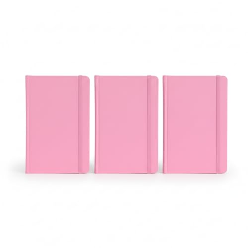 Caderno de anotações com elástico no tamanho A6 suporte para caneta, capa dura em material sintético, miolo 80 folhas pautadas cor bege. Caderno A6 Capa em PU (14x9cm) (3, Rosa)