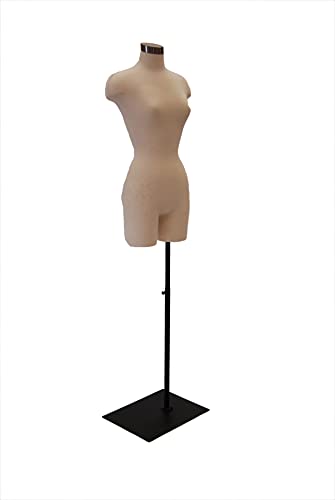 (Jf-F2Wlg+Bs-05Bk) Roxydisplay™ Female Body Form, Straight With Black Rectangle Metal Base, Metal Neck Cap. #TOP2