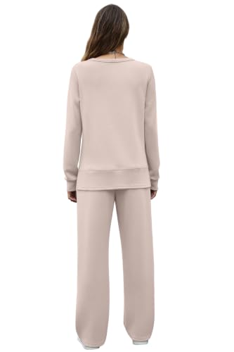 Image of OFEEFAN Women's 2 Piece Lounge Set Travel Airport Outfits Side Slit Tracksuit Wide Leg Loungewear Baggy Comfy Sweatsuit S-3XL