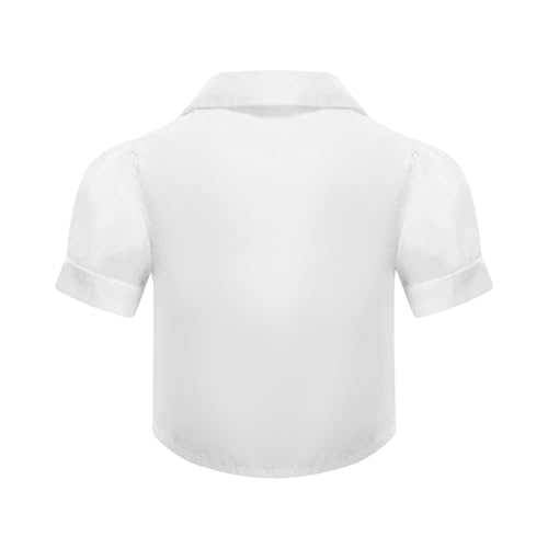 FEESHOW Girls Kids Short Sleeve Button Down Shirts Blouse with Bowknot School Uniform Tops2