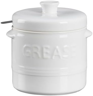 ONEMORE Ceramic Bacon Grease Container with Strainer, Bacon Greas...