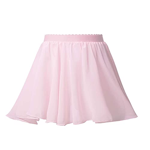 JanJean Kids Girls Ballet Dance Chiffon Wrap Skirt Elastic Waist Ballerina Flared Casual Mini Skater Skirt Dancewear Pink 11-12 Years