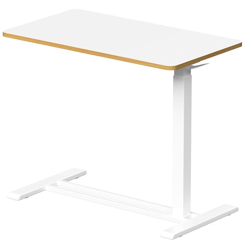 FLEXISPOT サイドテーブル H7 キャスター付き ベッドテーブル おしゃれ 昇降式 高さ調整可能 差し込み 360度回転 木目調エッジ 組立簡単 在宅勤務 幅80cm×奥行45cm ホワイト