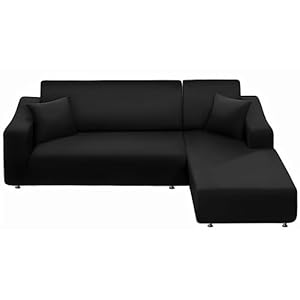 NAISI Couch Cover L Shape 2 Pieces Sofa Cover Soft Stretch Slipcovers with 2pcs Pillowcases Furniture Protector Sectional Couch Covers 3 Seater + 3 Seater(Black)