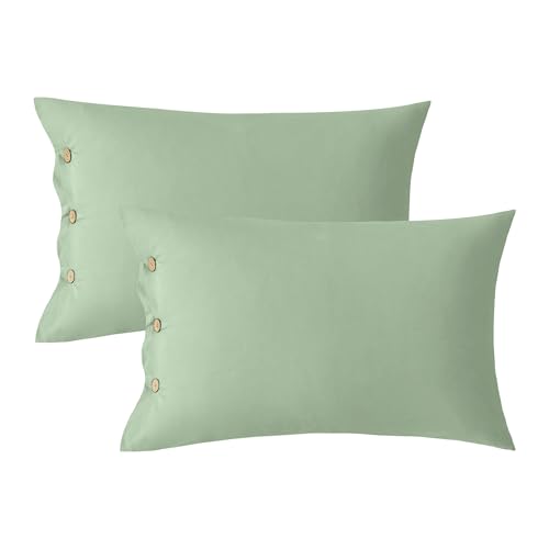 JELLYMONI Pillowcases King Set of 2 Cotton Button Pillow Covers
