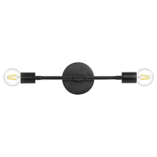 Image of KCO Lighting Mid Century Industrial Wall Sconce Minimalist 2-Light Black Vanity Wall Light Modern Wall Mount Light Fixture for Hallway Bathroom Bedroom Living Room (Black)