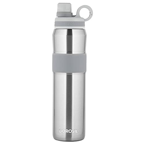 Borosil Hydra Thirst Burst 800 ml Stainless Steel Water Bottle | Double Wall Vacuum Insulated Flask | 12 Hours Hot & Cold | Ideal for Personal & Corporate Gifting | 1 Year Warranty, Silver