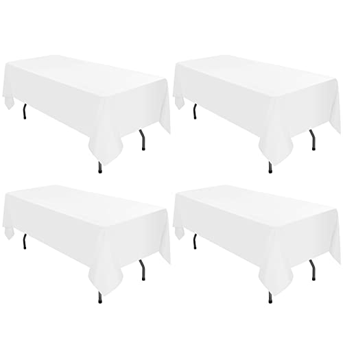 Lot de 4 Nappes Rectangulaires de Polyester 153 x 260 cm, Blanche Nappe de Table de Qualité de 6 Pieds, Résistant aux Taches et aux Rides Lavable Décoratif Nappe pour Banquet de Mariage Fête