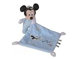 Lavable à la main. Peluche pour Mickey avec Mouchoir Bleu 17 cm - Doudou Brille dans la Nuit Blanc et Bleu - Enfant - Cadeau Naissance - Fille